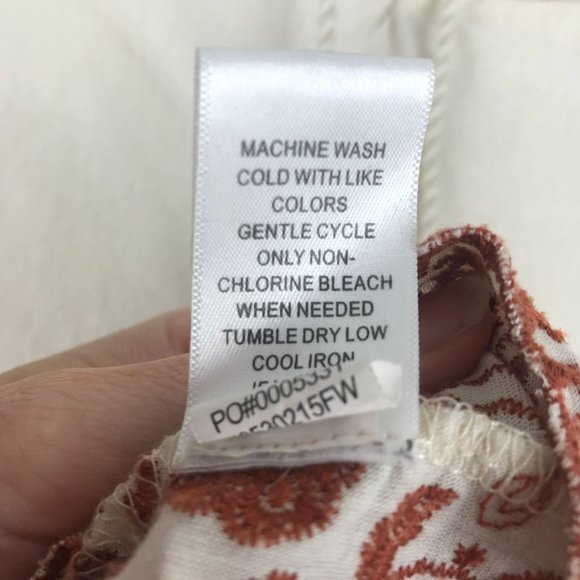 Fever Women's Size XS Boho Cream Burnt Orange Embroidered Tassel Tie Top Blouse - Picture 10 of 10